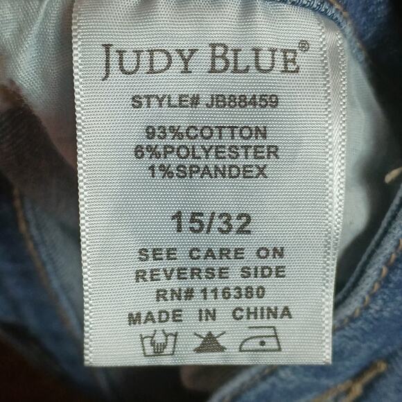 Judy Blue 15/32 Medium Wash Stretch Skinny Fit Asymmetrical Hem Fray Denim Jeans - Picture 7 of 8